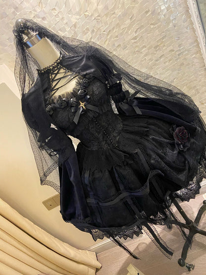 Doujiang - Rose Cage - Gothic Lolita Dress Black Suspender Dress
