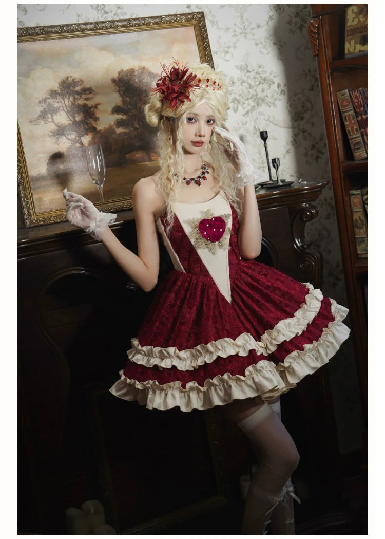 With PUJI - Mary's Heart - Classic Lolita Bodice Dress with Invisible Strap Irregular Coat