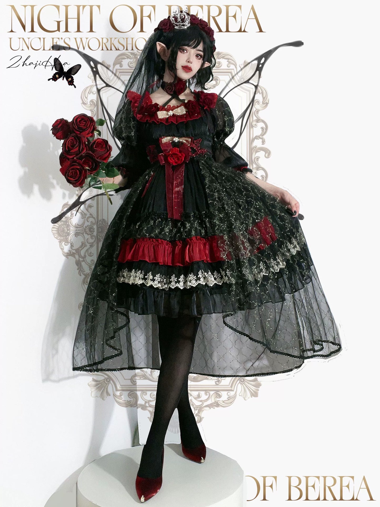 Uncle's Workshop - Night of Berea - Gothic Lolita OP Black and Red Lolita Dress