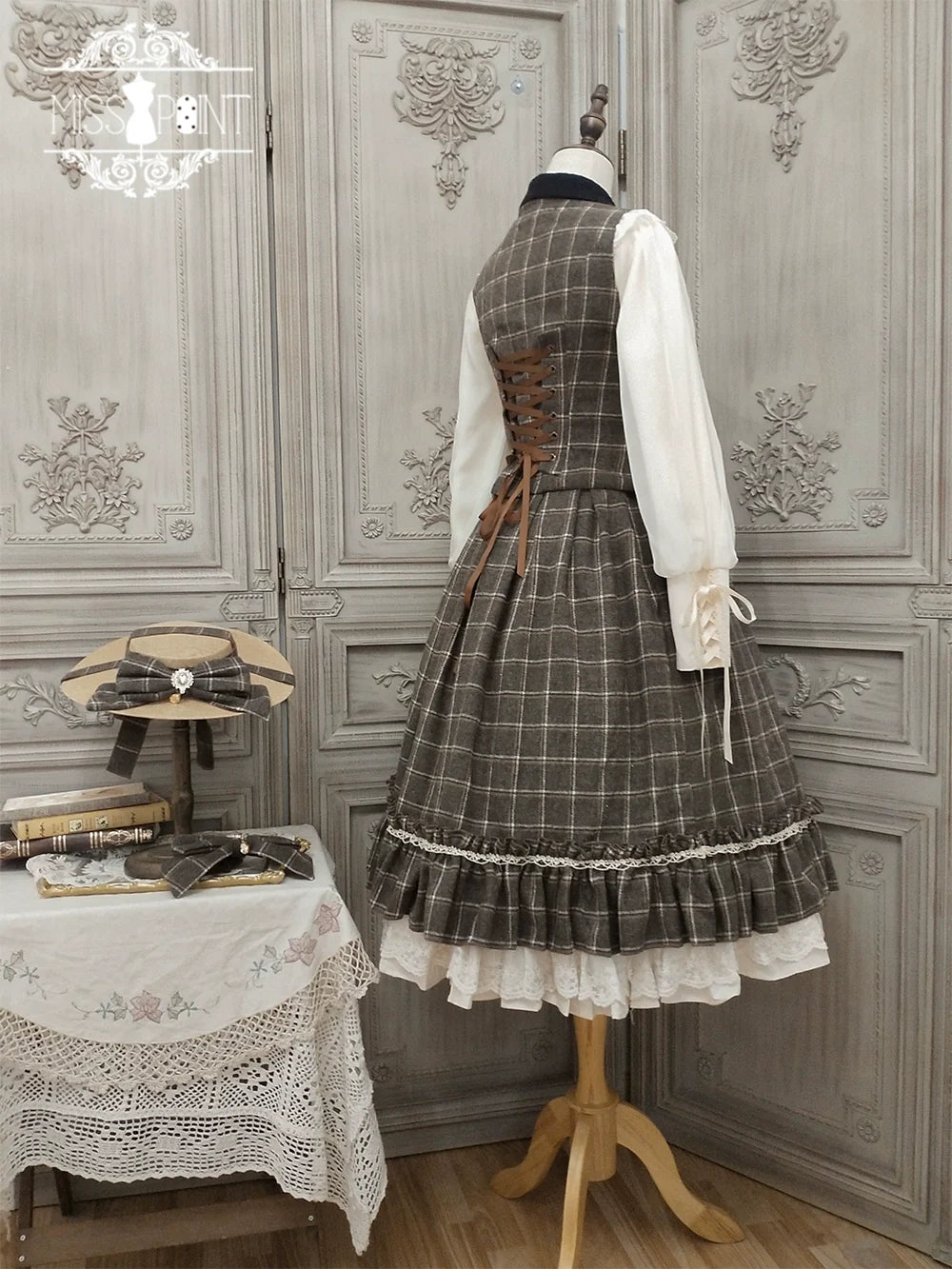 Miss Point - Rose - Elegant Lolita Fishbone Grid Skirt Customized
