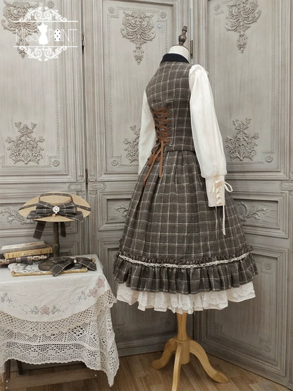 Miss Point - Rose - Elegant Lolita Fishbone Grid Skirt Customized