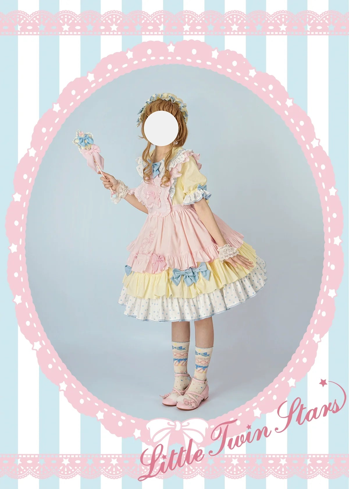 Vcastle - Sweet Lolita OP Dress Splicing Sleeve Apron Dot Print Dress
