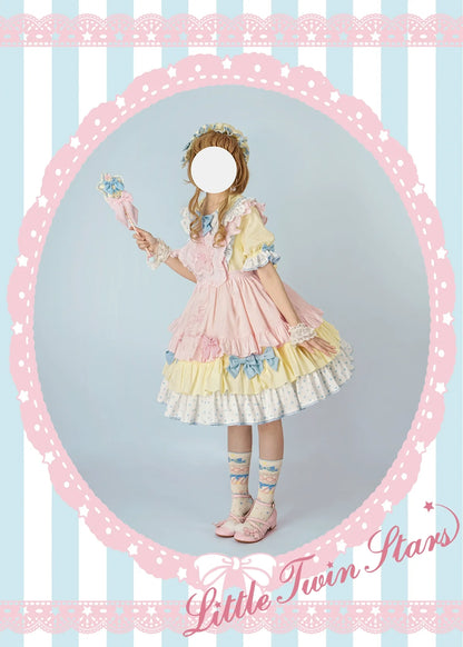 Vcastle - Sweet Lolita OP Dress Splicing Sleeve Apron Dot Print Dress