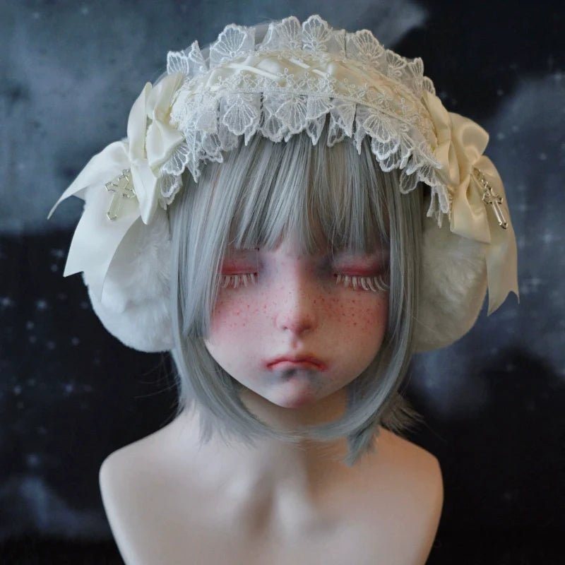Strange Sugar - Winter Sweet Lolita Plush Ear Muffs Lace Headband