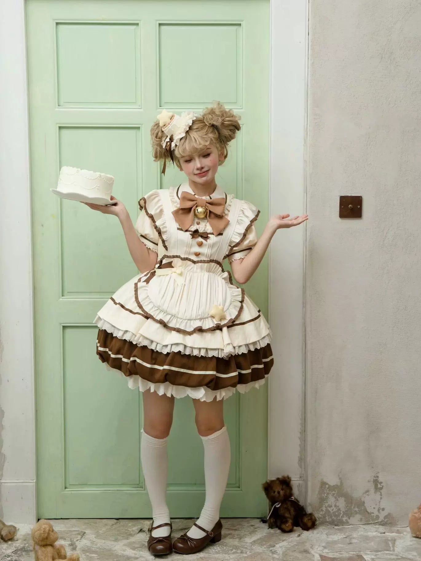 Sakurahime - Berry Bubble - Kawaii Lolita OP Tiered Ruffles Apron Lolita Dress