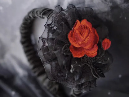 Strange Sugar - Gothic Lolita KC Black Wine Red Ruffled Bow Hair Accessories