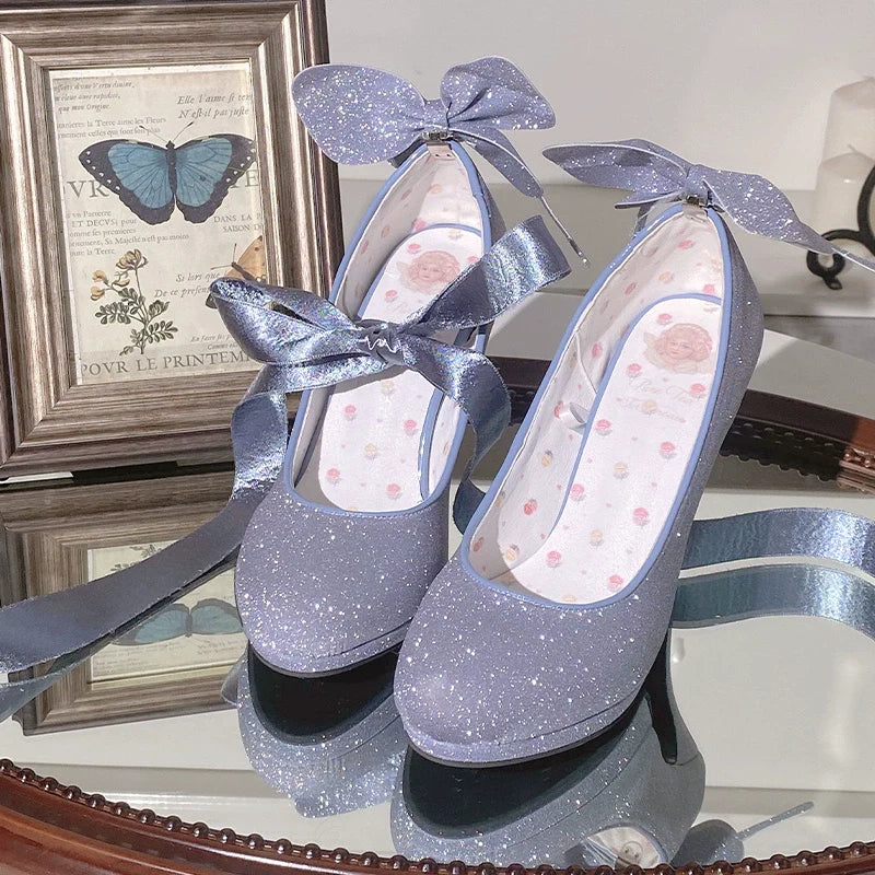 Pure Tea For Dream - Butterfly Specimen - Shiny Ballet Lolita Shoes Sweet Lolita Platform Heels