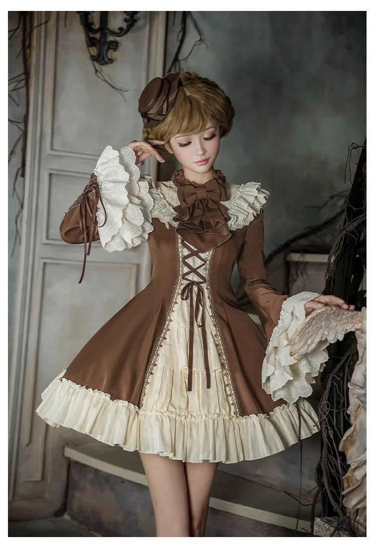 With PUJI - Walnut Box - Classic Lolita OP Dress Suit, Flared Sleeve
