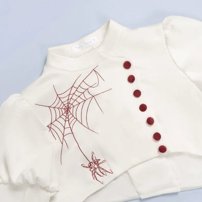 With PUJI - Enigmatic Night Poem - Halloween Gothic Lolita Fishbone Bustier Dress Embroidered Coat