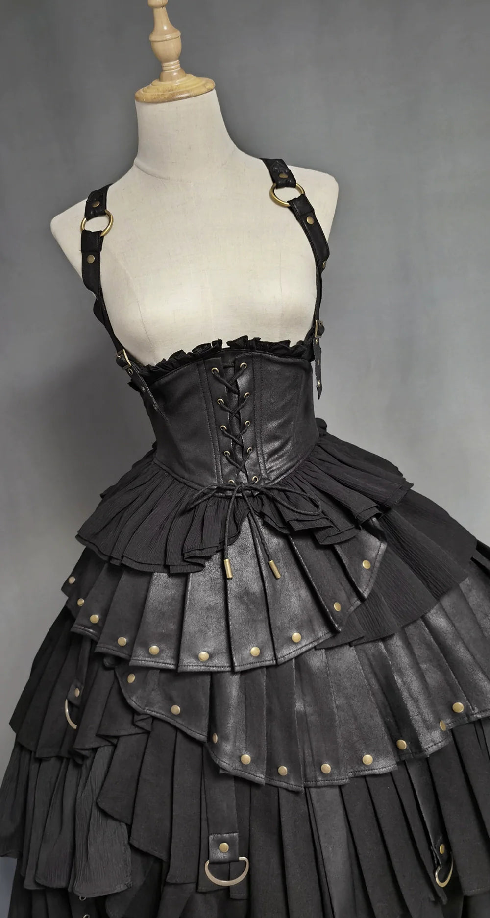 FOXTROT - Black Mist Beloved - Corset Gothic Lolita SK, Shirt, Faux Leather Cage Overlay