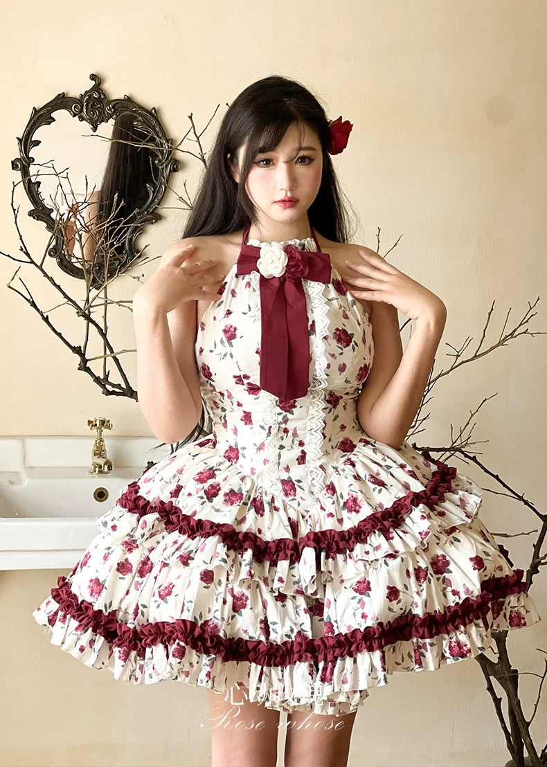 Diamond Honey Lolita - Heart Rose - Vintage Lolita Jumper Dress Retro Rose Lolita JSK