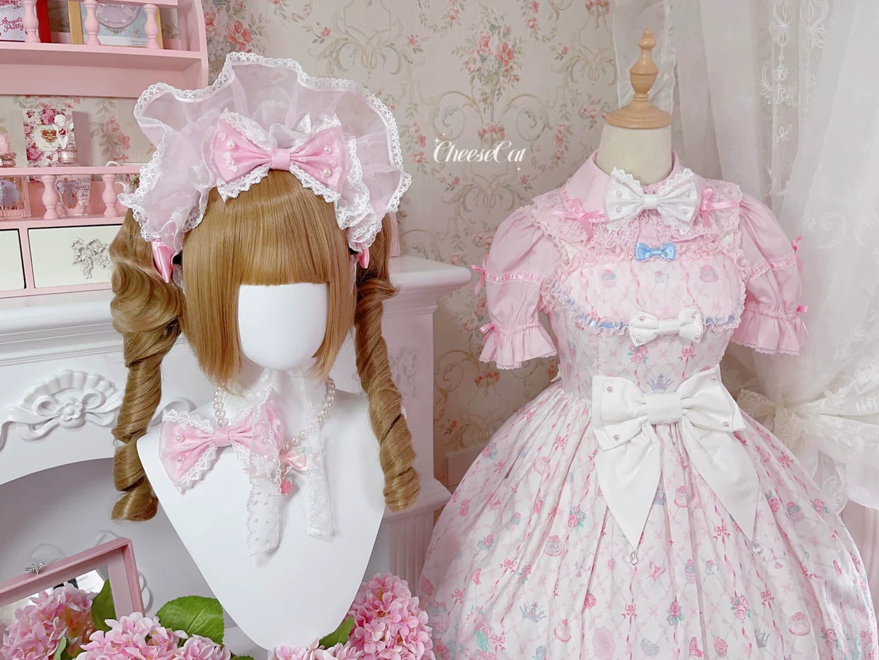CheeseCat - Sweet Lolita Bonnet Organza Bow Headdress