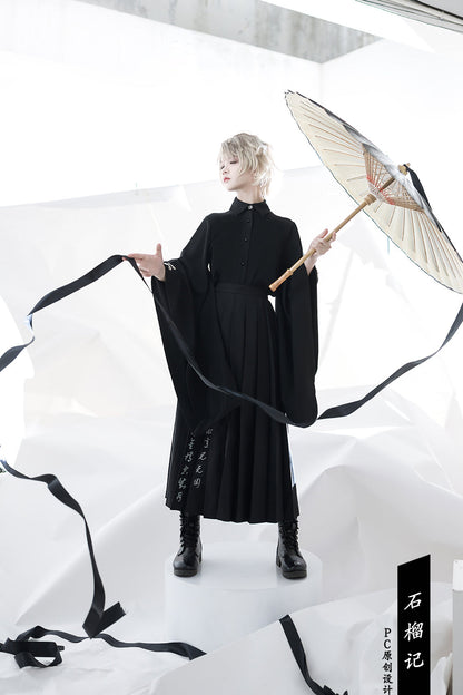 Princess Chronicles - Pomegranate Note - Chinese Style Black Pleated Skirt