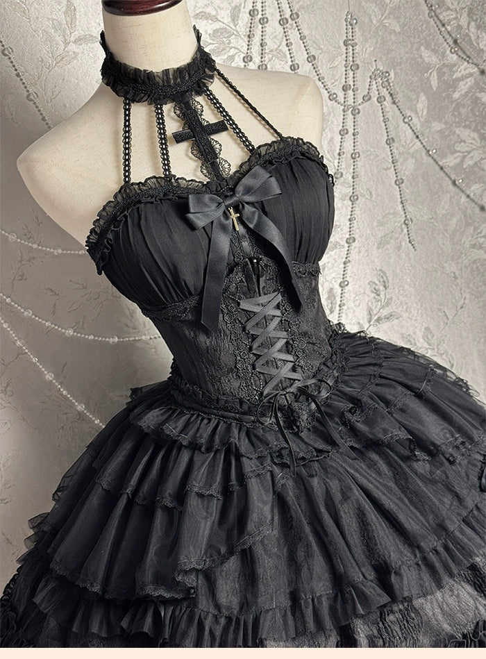 Alice Girl - Cross - Gothic Princess Lolita Corset with Multiple Layers Hem