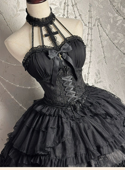 Alice Girl - Cross - Gothic Princess Lolita Corset with Multiple Layers Hem