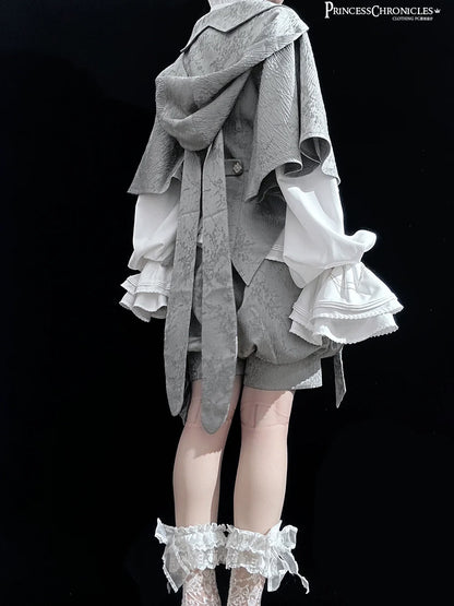Princess Chronicles - Rabbit Hunting Glacier Gray - Vintage Lolita Grey Coat Kawaii Rabbit Ear Set