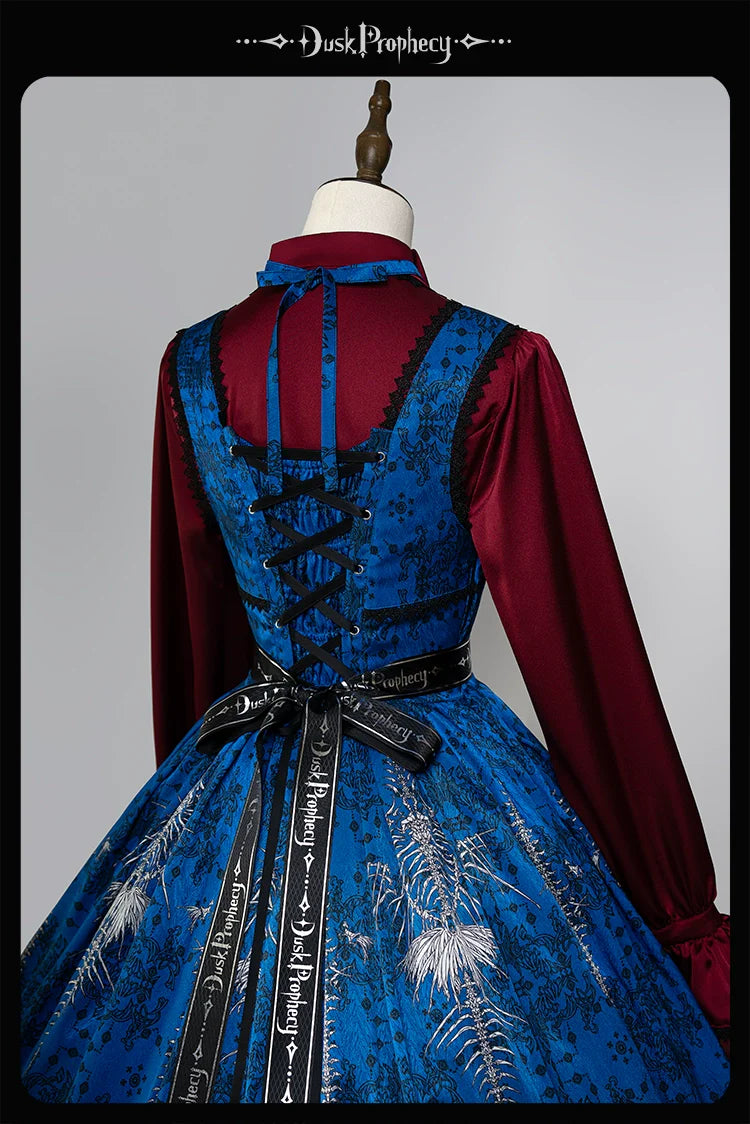 DuskProphecy - Coccyx - Elegant Lolita Dress High Waist Fishbone Print JSK Set