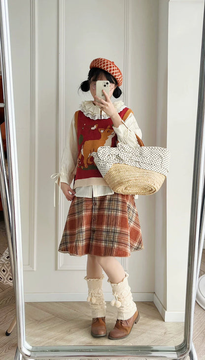 Miss Point - Chubby Fox in the Forest - Kawaii Lolita Vest Customized Lolita Sweater