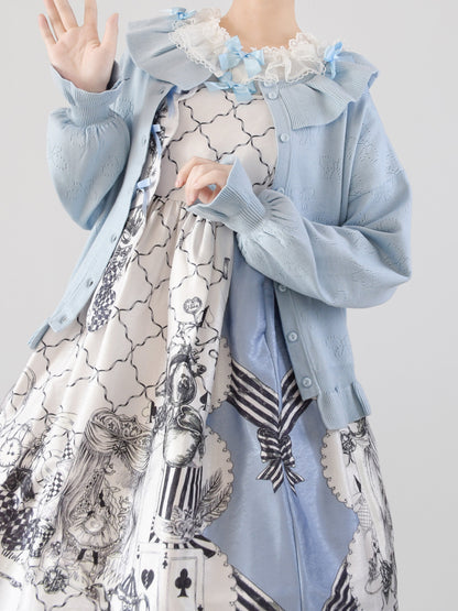 MIST - Vintage Lolita Bow Hollowed-out Sweater Ruffled Cardigan
