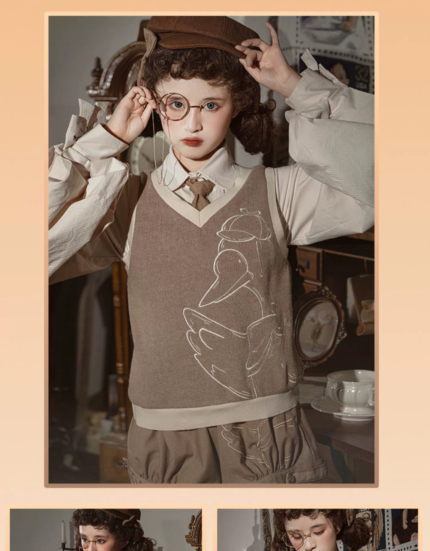 Piggy Bun - Famous Detective Goose - Ouji Lolita Retro Brown Sweater Vest