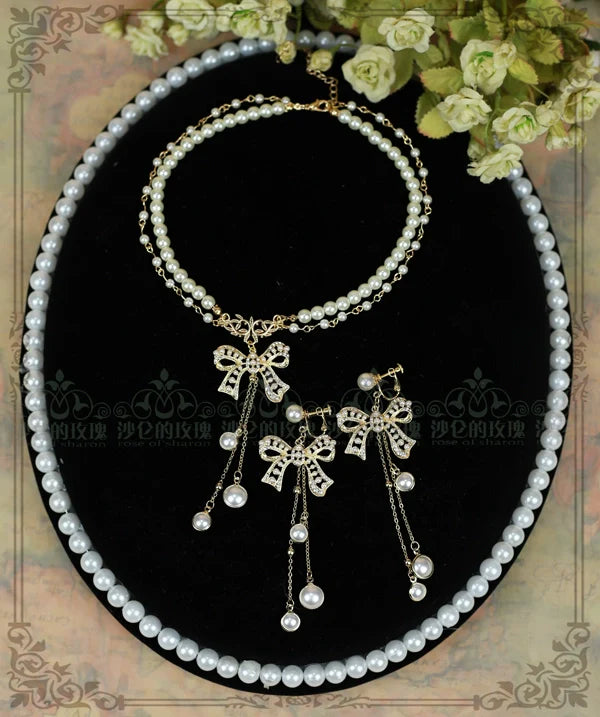 Rose of Sharon - Classic Artificial Pearl Necklace, Butterfly Pendant