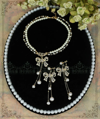Rose of Sharon - Classic Artificial Pearl Necklace, Butterfly Pendant