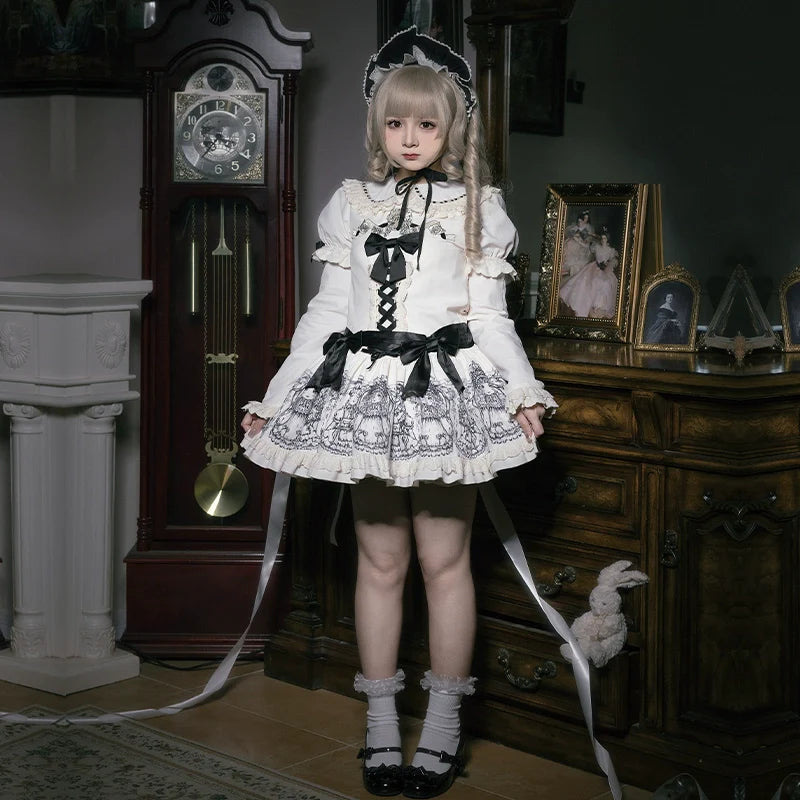 With PUJI - Doll Night - Vintage Twin Lolita OP Dress Embroidered Doll Dress