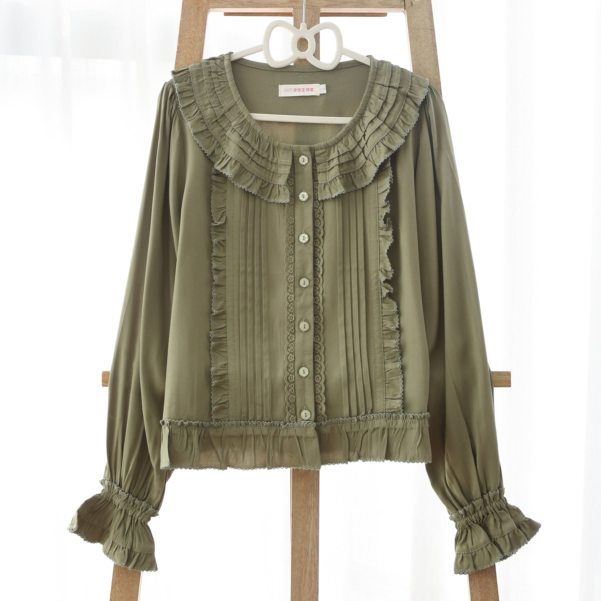 MIST - Wine Drunk Rose - Sweet Cotton Lolita Blouse with Ruffles and Pleats