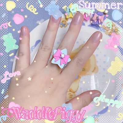 WaddlePiggy - Sweet Lolita Adjustable Handmade Star Bow Lolita Ring