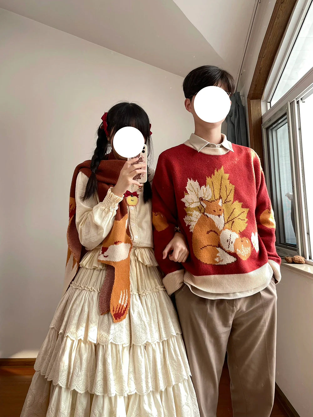 Miss Point - Chubby Fox in the Forest - Kawaii Lolita Sweater Customized Winter Lolita Couple Outfit