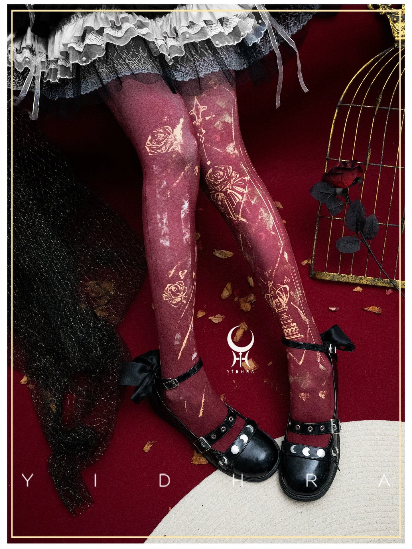 Yidhra - Rose Printed Gothic Lolita Pantyhose