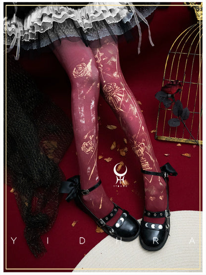 Yidhra - Rose Printed Gothic Lolita Pantyhose