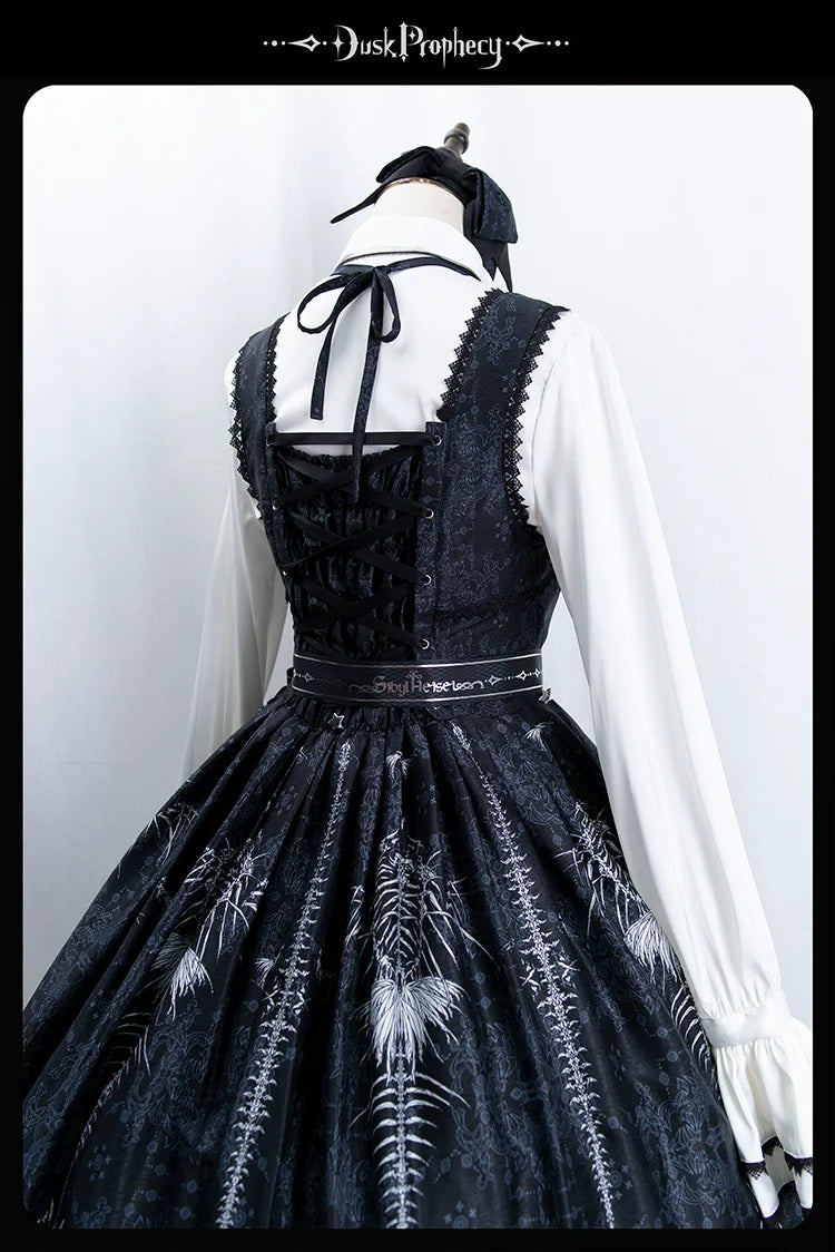 DuskProphecy - Coccyx - Elegant Lolita Dress High Waist Fishbone Print JSK Set