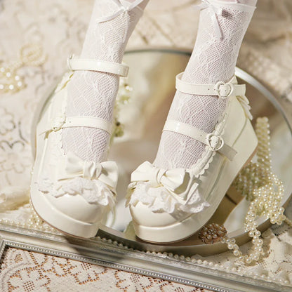 Jiujiu Lolita - Milky Puff - Sweet Lolita Heels Shoes, Round Toe With Petite Wedge