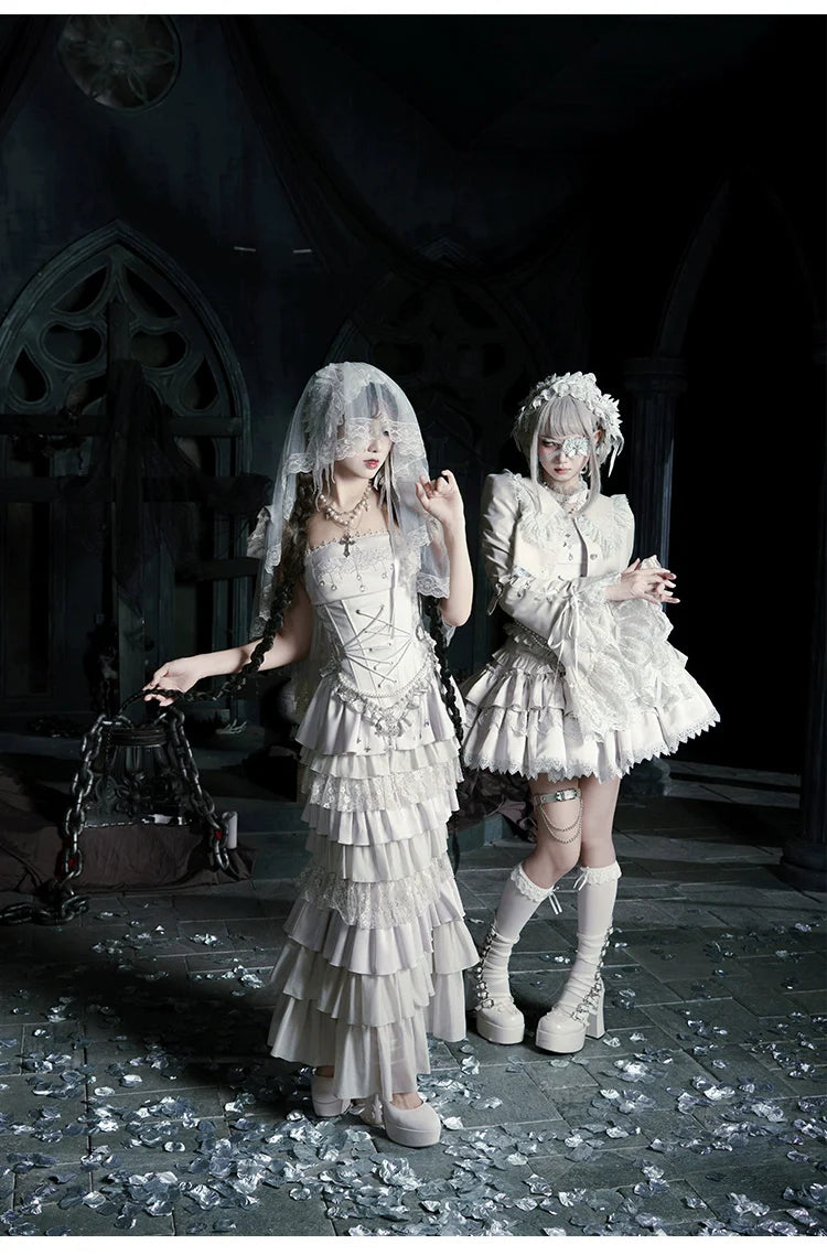 With PUJI - Letter and Poetry ﾂｷ Humanoid Robot - Silver Gothic Lolita Mermaid Skirt Set