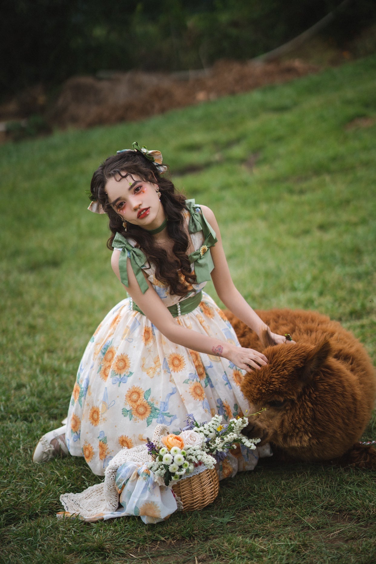 Akiyama Future Studio - Sunflower Print Lolita JSK Dress in Breathable Light Fabric