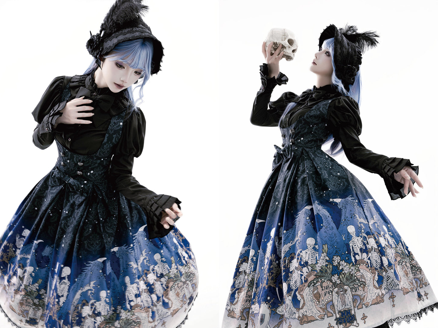 Nn Star - Dragonbone Lily - Dragon Skeleton Print Gothic Lolita Bust-supporting JSK and BNT