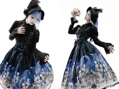 Nn Star - Dragonbone Lily - Dragon Skeleton Print Gothic Lolita Bust-supporting JSK and BNT