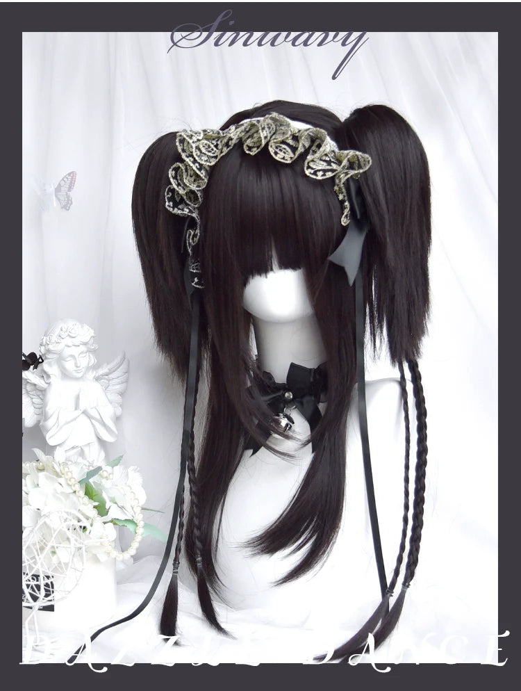 Sinwavy - Gothic Lolita Wig Black Natural Hair With Ponytails & Braids