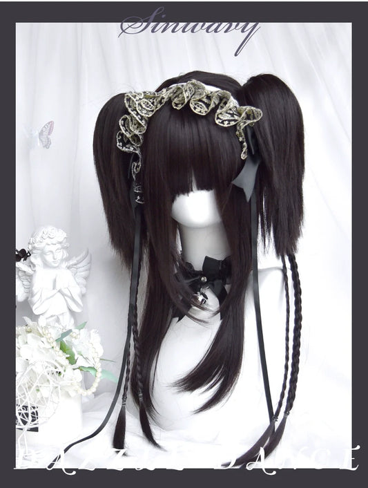 Sinwavy - Gothic Lolita Wig Black Natural Hair With Ponytails & Braids