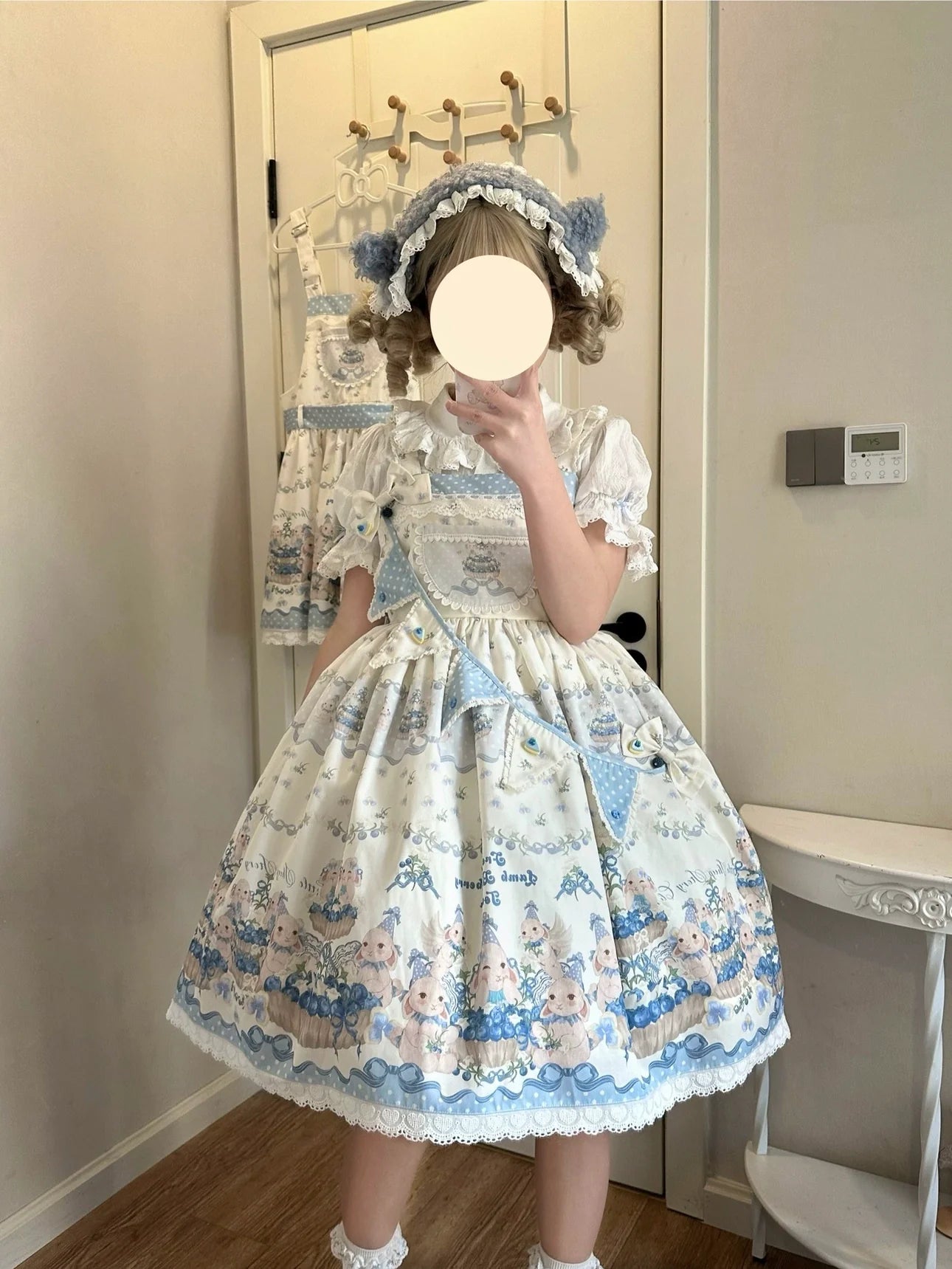 Akiyama Future Studio - Blueberry Tart Party - Sweet Blue Lolita Salopette Dress Blueberry Tart Print JSK Dress