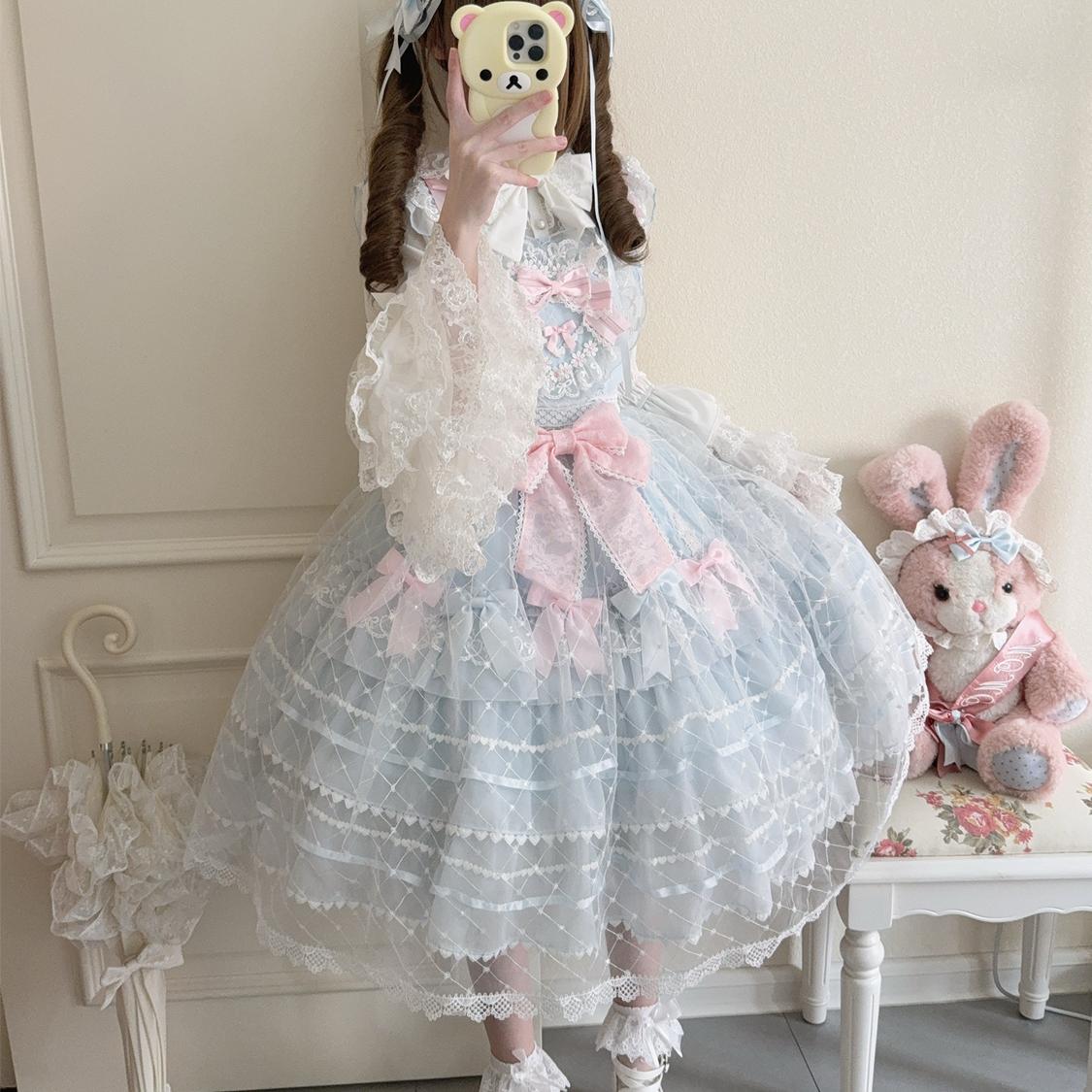 Hanguliang - Spring Awakening - Sweet Lolita JSK and Princess-Sleeved Shirt with Lace Detail