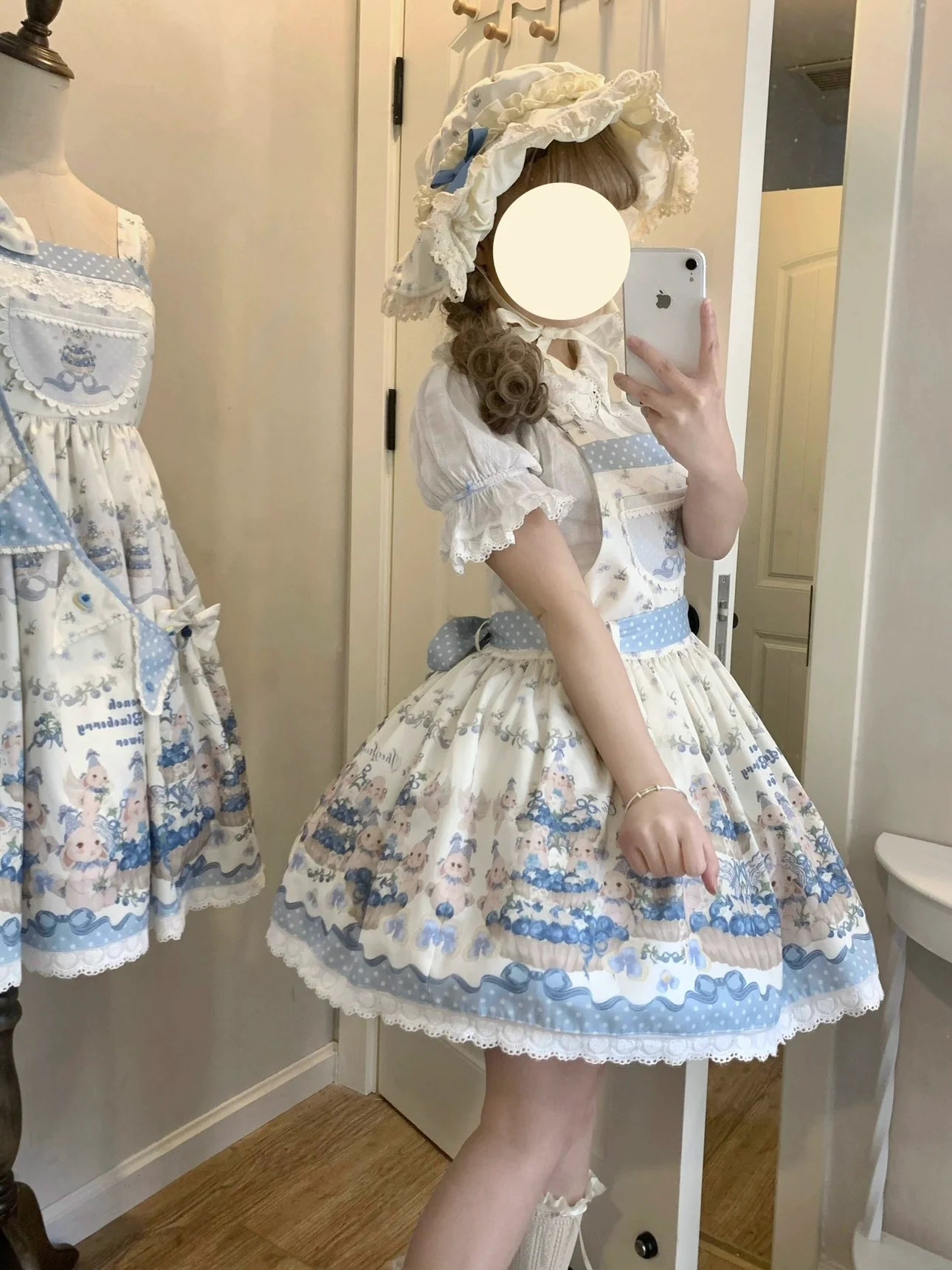 Akiyama Future Studio - Blueberry Tart Party - Sweet Blue Lolita Salopette Dress Blueberry Tart Print JSK Dress