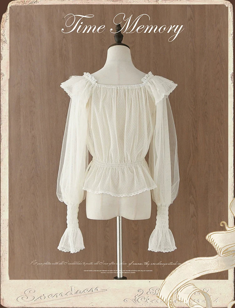 Time Memory - Layered Heart - Sheer Classic Shirt with Mutton Sleeves & Polka Dot