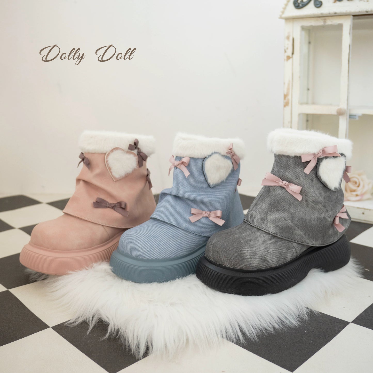 Dolly Doll - Ponyo - Winter Casual Lolita Boots Bow Thick Sole Shoes
