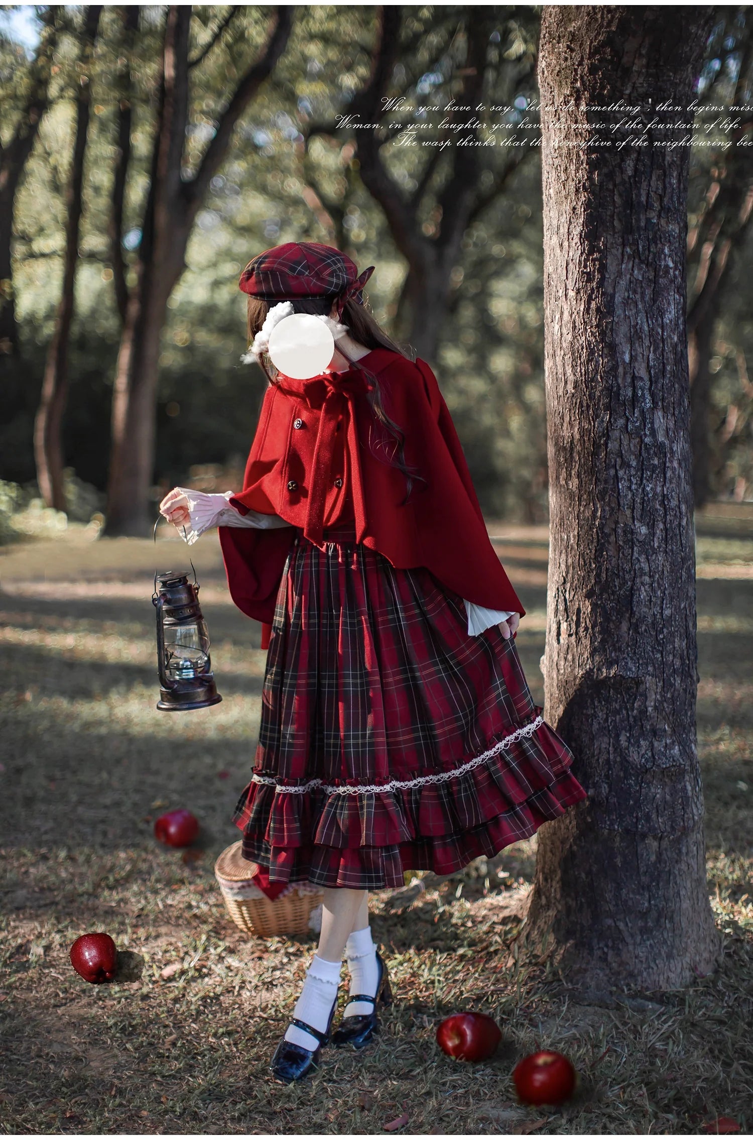 HuTaoMuJK - Little Red Riding Hood - Vintage Lolita Cape & JSK Dress Set