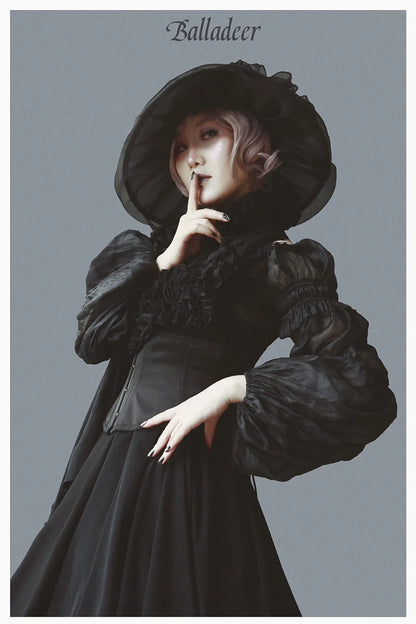 Balladeer - Classic Lolita Shirt Puff Sleeves Open Shoulder Blouse