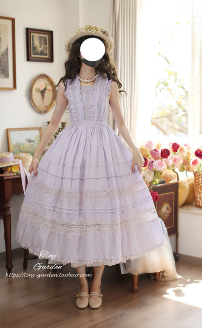 Tiny Garden - Spring Whisper - Solid Color Classic Lolita JSK Dress with Tulle Apron