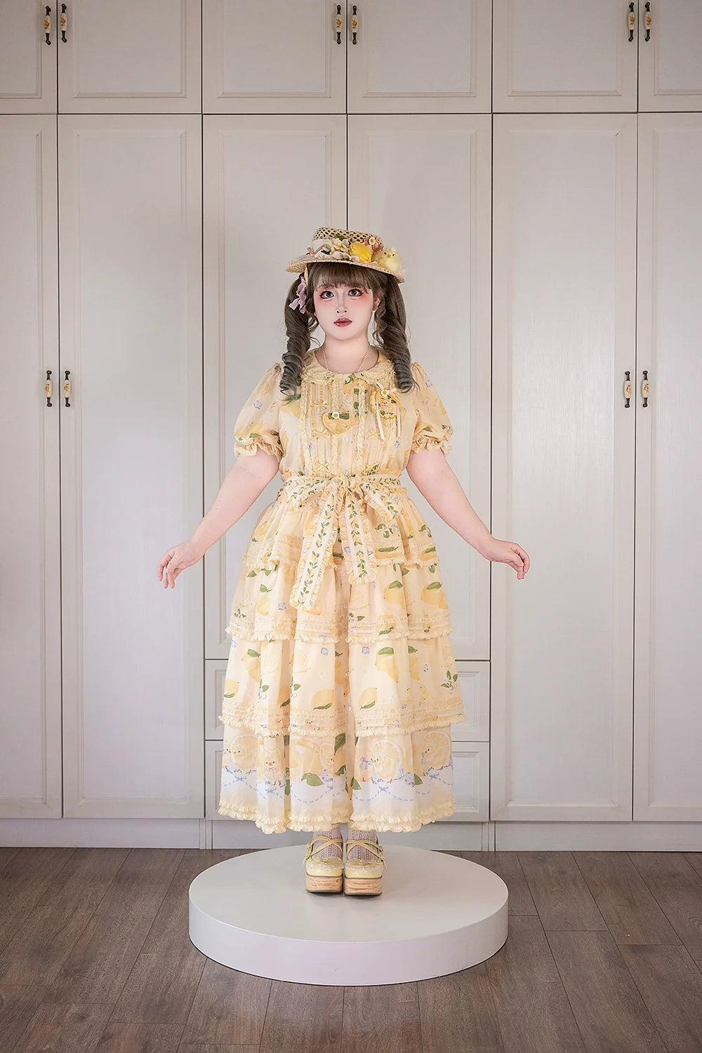 Miss Point - Lemon Chick - Country Lolita Printed OP With Button Front