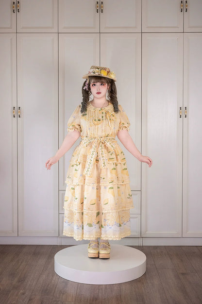 Miss Point - Lemon Chick - Country Lolita Printed OP With Button Front